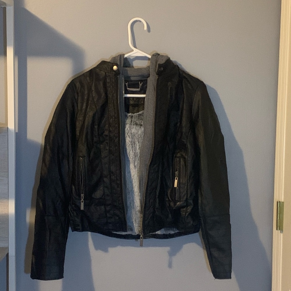 J2 leather jacket with removable hood